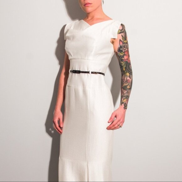 White Asymmetric-Neck Mermaid Gown - Picture 2 of 14